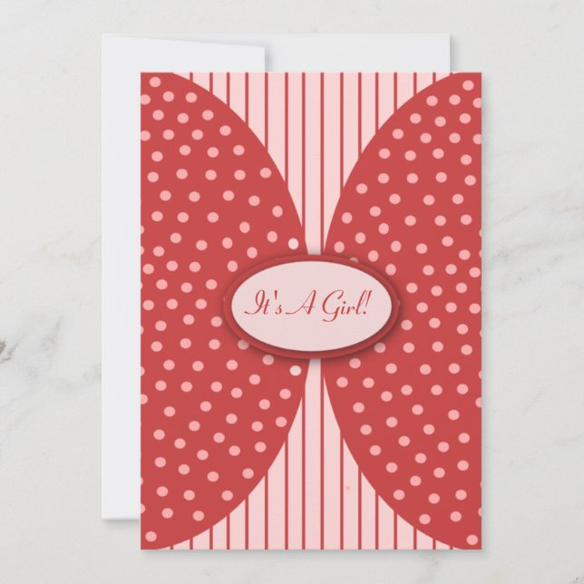 Pink & Red Dots Stripes Baby Shower Invitations (Front)