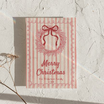 Pink Red Drawn Wreath Bow Christmas Non-Photo