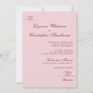 Pink Red Elegant Chic Calligraphy Wedding Invitation