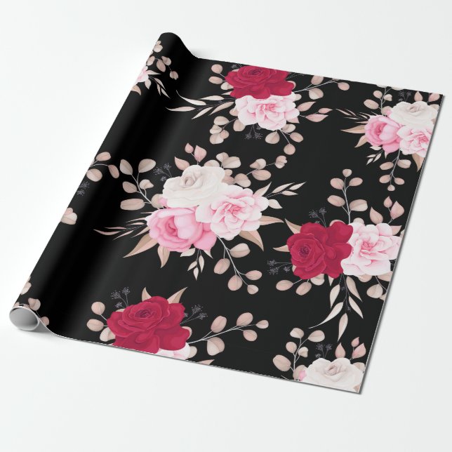 pink red elegant floral wrapping paper (Unrolled)