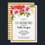 Pink Red Floral 21st Birthday Glitter Invitations<br><div class="desc">Watercolor floral design in the corner and your chic text framed by a gold faux glitter border,  these birthday party invitations are great for any age. All text,  fonts,  colours,  sizes can be modified,  just click the Customise further link. MATCHING items in our store.</div>