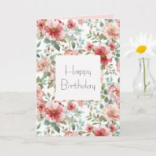 Pink Red Floral Birthday Card