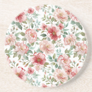 Pink Red Floral Birthday Coaster