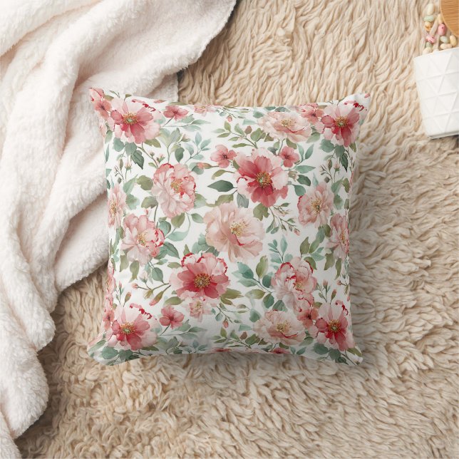 Pink Red Floral Birthday Cushion (Blanket)