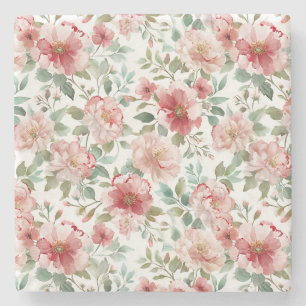Pink Red Floral Birthday Stone Coaster