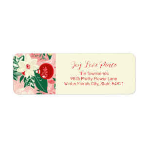 Pink Red Floral Christmas Return Address Label