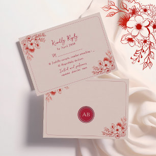 Pink Red Floral Elegant RSVP Card