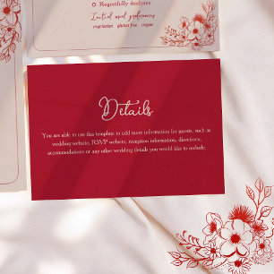 Pink Red Floral Elegant Wedding Details Enclosure Card