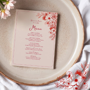 Pink Red Floral Elegant Wedding Menu