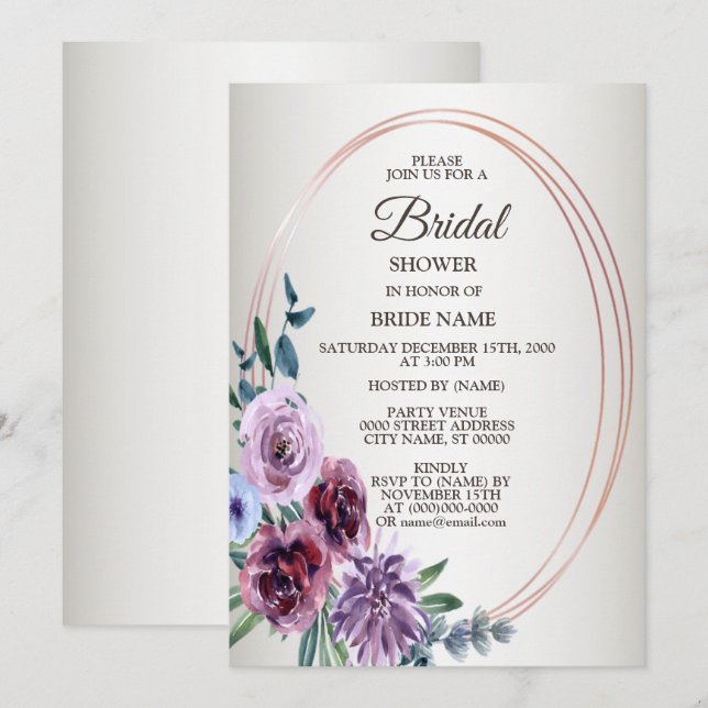 Pink Red Floral Geometric Watercolor Bridal Shower Invitation (Front/Back)
