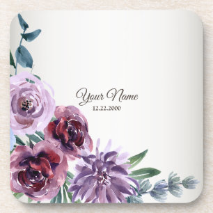 Pink Red Floral Geometric Watercolor Wedding Party Coaster