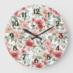 Pink Red Floral Large Clock