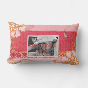 Pink Red Floral Lumbar Throw Pillow