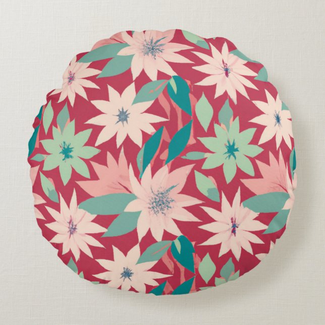 Pink & Red Floral Pattern Round Cushion (Front)