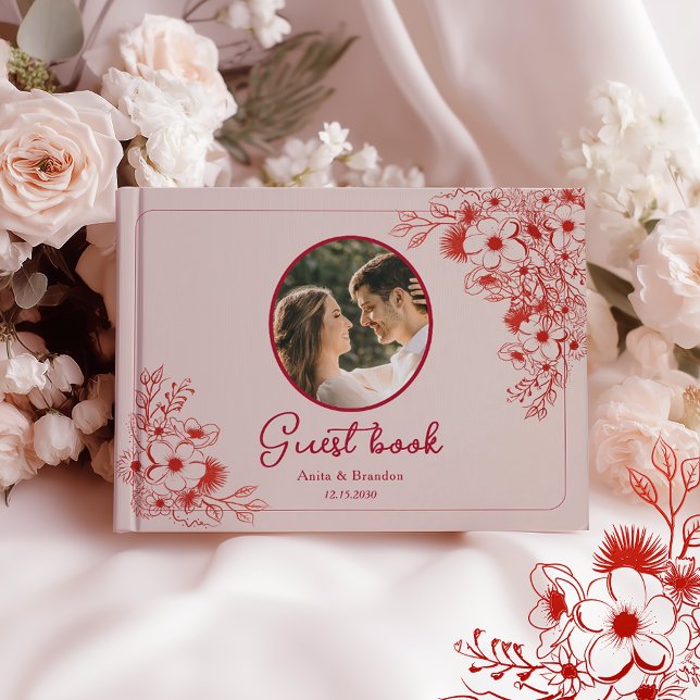 Pink Red Floral Photo Wedding Guest Book (Creator Uploaded)