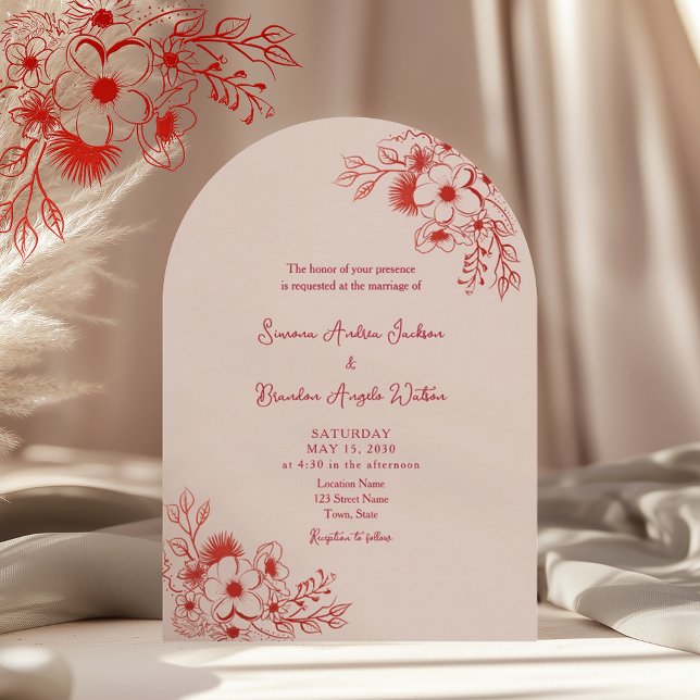 Pink Red Floral QR Code Wedding Invitation (Creator Uploaded)