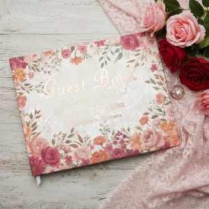 Pink &Red Floral Spring Wedding Guest Book