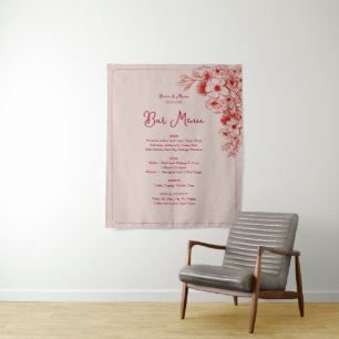 Pink Red Floral Wedding Bar Menu Tapestry