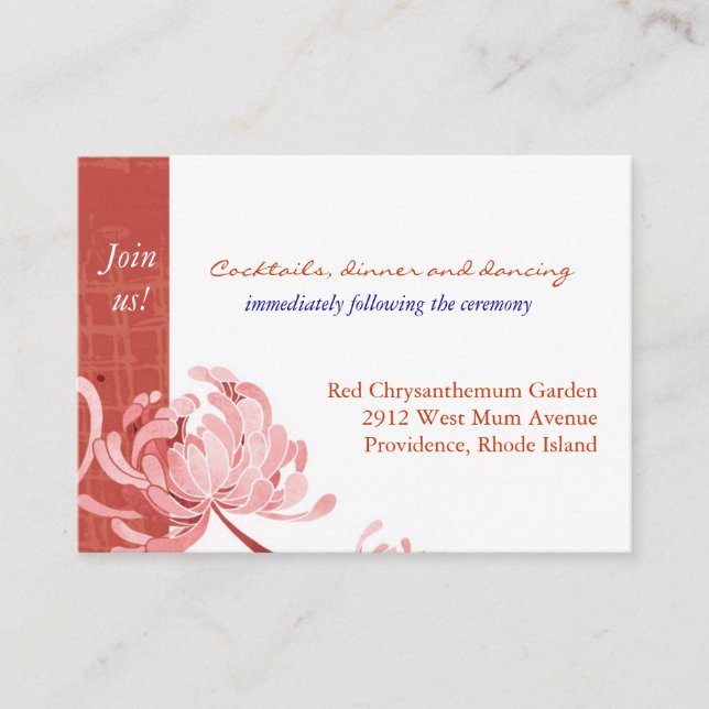 Pink Red Floral Wedding Reception Enclosure Card (Front)