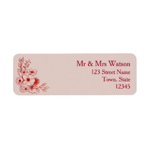 Pink Red Floral Wedding Return Address