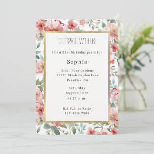 Pink Red Flowers Birthday Invitation