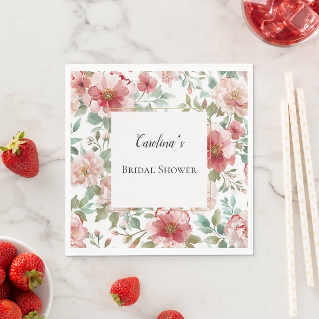 Pink Red Flowers Bridal Shower   Napkin (Insitu)