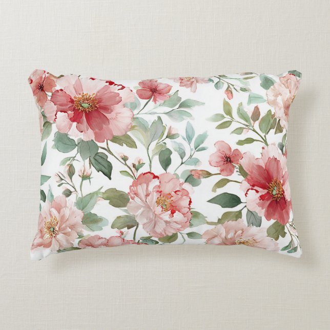 Pink Red Flowers Decorative Cushion (Front)