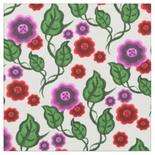 Pink/red flowers/green leaves/Folk floral Fabric
