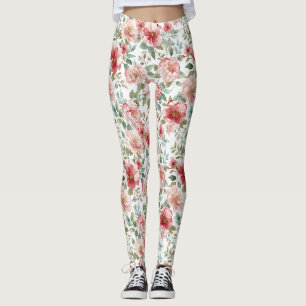 Pink Red Flowers Leggings