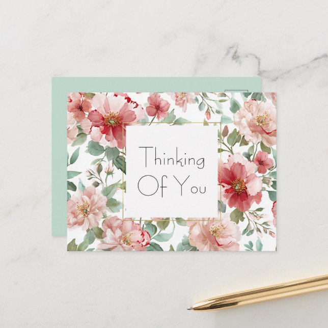 Pink Red Flowers Mint   Postcard (Front/Back In Situ)