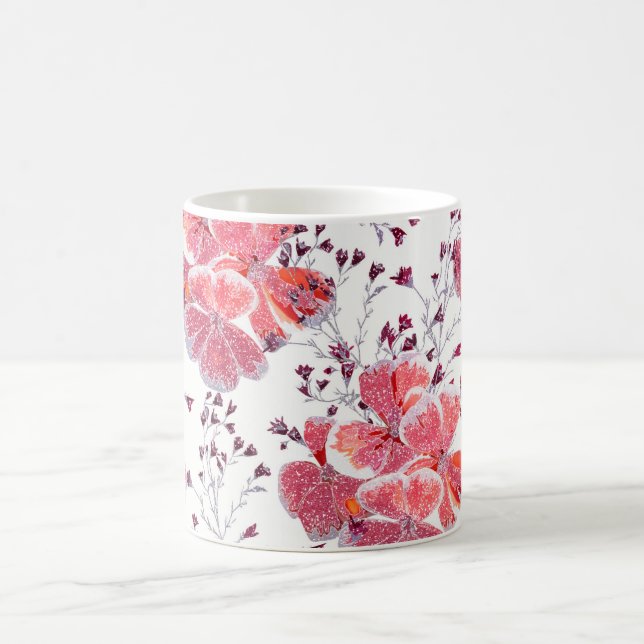 Pink-red flowers on white.  coffee mug (Center)