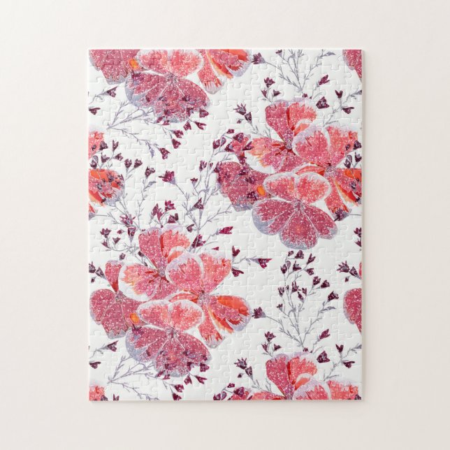 Pink-red flowers on white. jigsaw puzzle (Vertical)