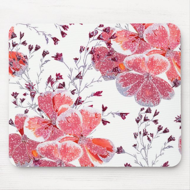 Pink-red flowers on white.  mouse pad (Front)