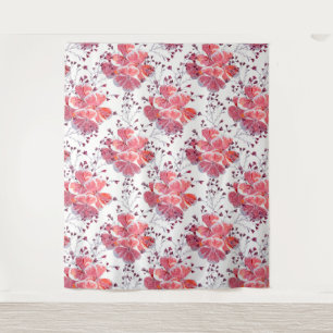 Pink-red flowers on white.  tapestry