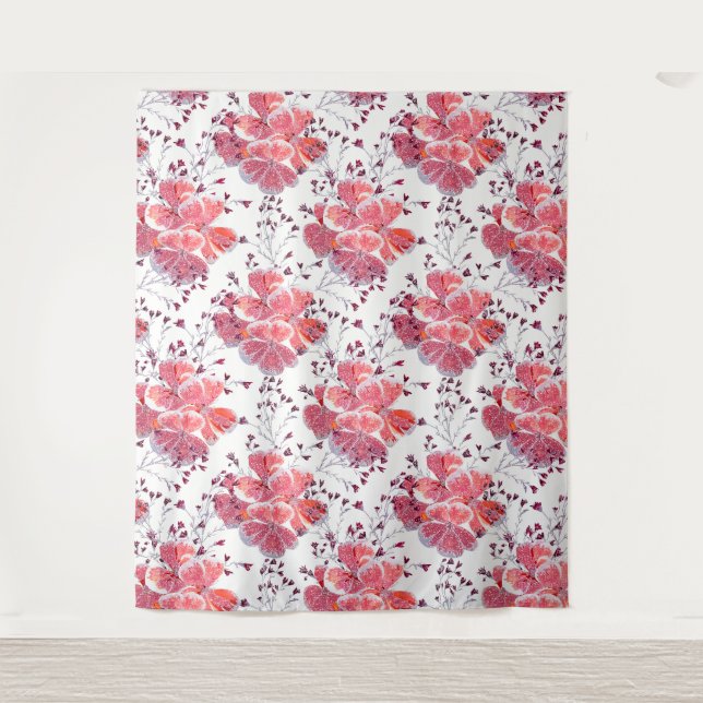 Pink-red flowers on white.  tapestry (Front)