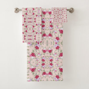 Pink red flowers Pattern Art Bath Towel Set