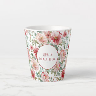 Pink Red Flowers Personalised Quote Latte Mug