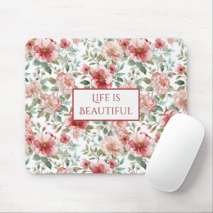 Pink Red Flowers Personalised Quote Mouse Pad