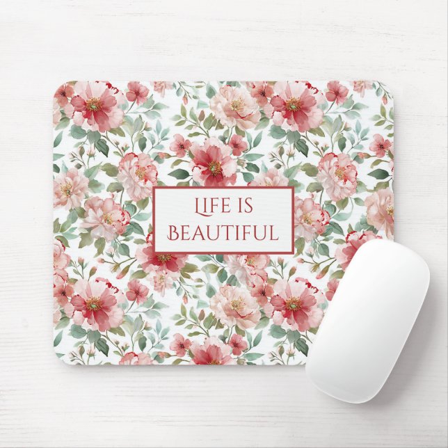 Pink Red Flowers Personalised Quote Mouse Pad (With Mouse)
