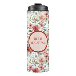 Pink Red Flowers Personalized Quote Thermal Tumbler
