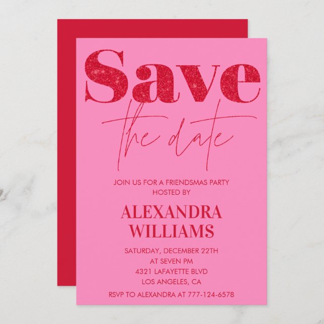 Pink Red Friendsmas invitations Save the date (Front/Back)