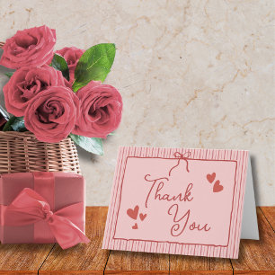 Pink Red Galentine Coquette Bow Hearts Stripes Thank You Card