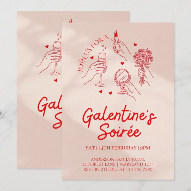 Pink & Red Galentine’s Day Party Invitation Templa (Front/Back)