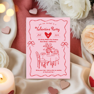 Pink red Galentine’s Party,Valentine Party doodle Invitation