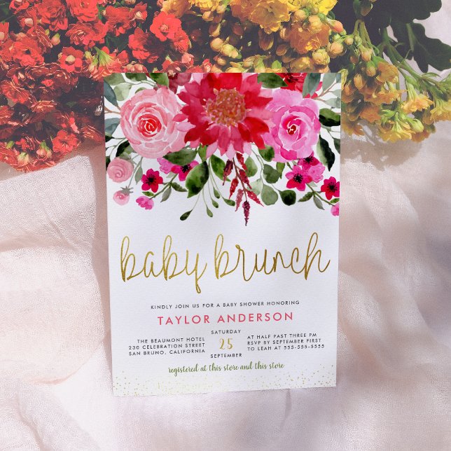 Pink & Red Garden Greenery Baby Brunch Invitation (Creator Uploaded)