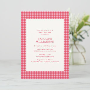 Pink Red Gingham Check Plaid Christmas Baby Shower Invitation