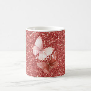 Pink Red Glitter Butterflies Coffee Mug