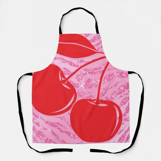 Pink Red Glitter Zebra Cherries Apron (Front)