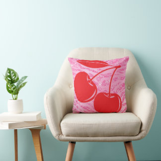 Pink Red Glitter Zebra Cherries Cushion