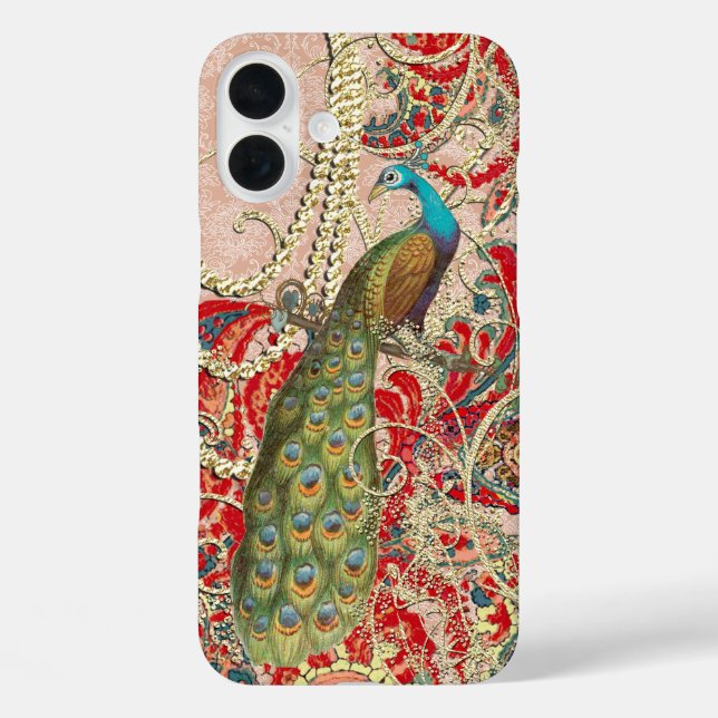 Pink Red Gold Peacock Swirl Case-Mate iPhone Case (Back)